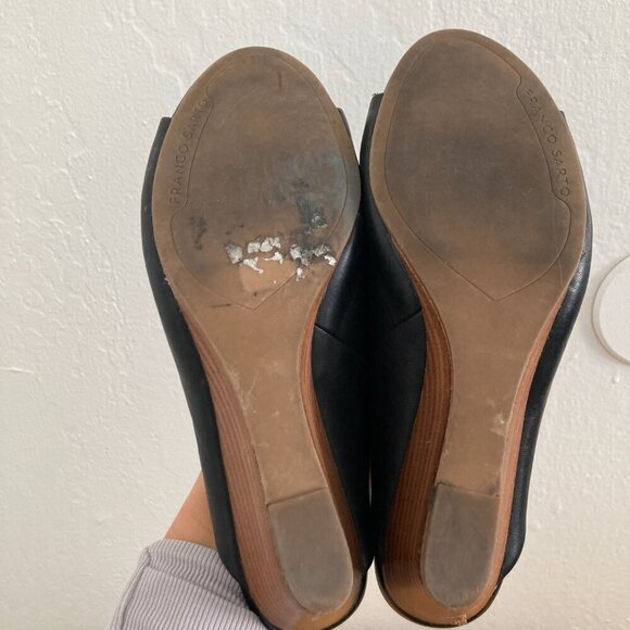 Franco Sarto Dublin Leather Wedge Sandals Heels Size 7.5 Slip On Open Toe - Picture 13 of 14